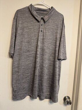 Gray Mens Polo Shirt 2XL 100% Polyester Heathered Texture Short Sleeve Made 2-PK